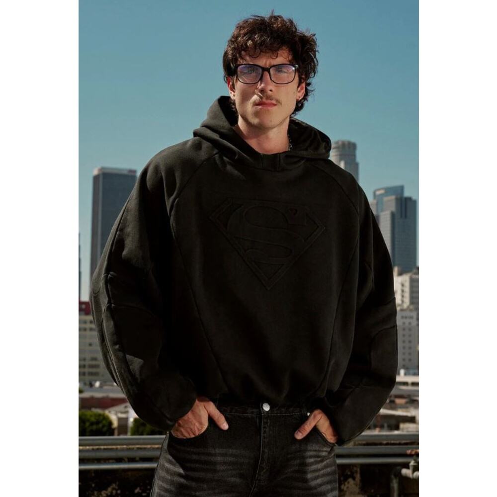 NWT! Youngla Men's 5094 Superman Shield Hoodies Black Wash LARGE